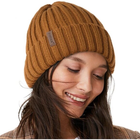 Women’s Brown Winter Fleece-Lined Chunky Knit Beanie Snow Hat Cap